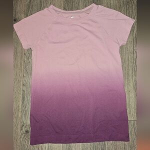 Girl's Workout Top - "All in Motion" Pink to Purple Ombre Short Sleeve Tee